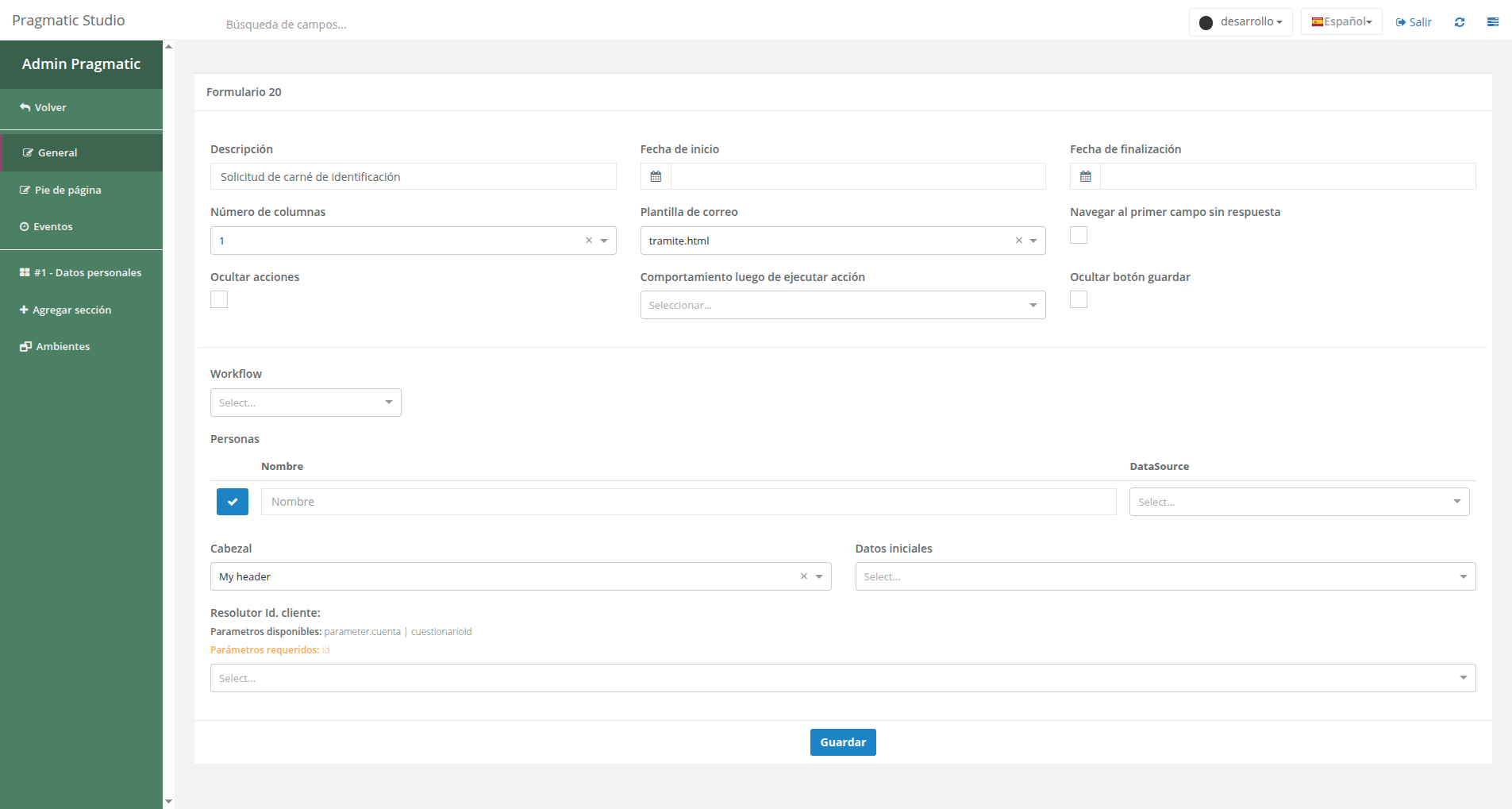 Sección General de formulario